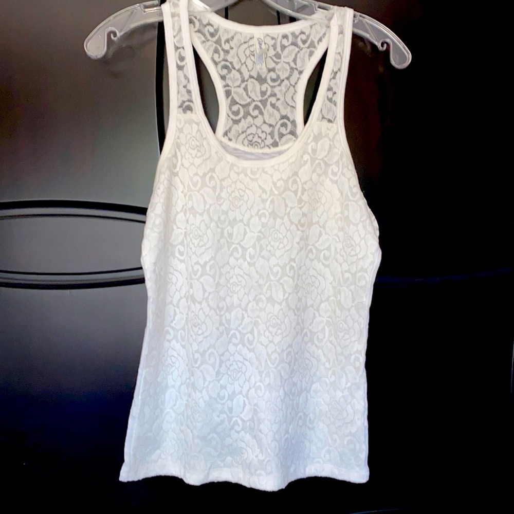 Aeropostale white lace Razorback tank top.